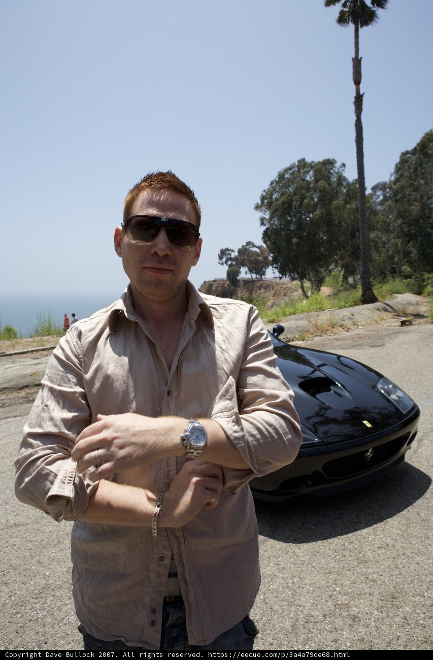 Black Sports Car and a Fashionable Man