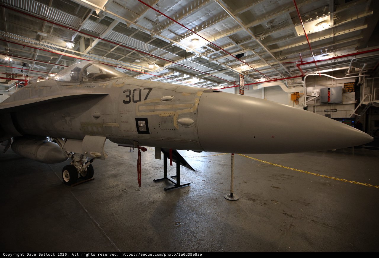 F/A-18 Hornet Fighter Jet in Aircraft Carrier Hangar Bay