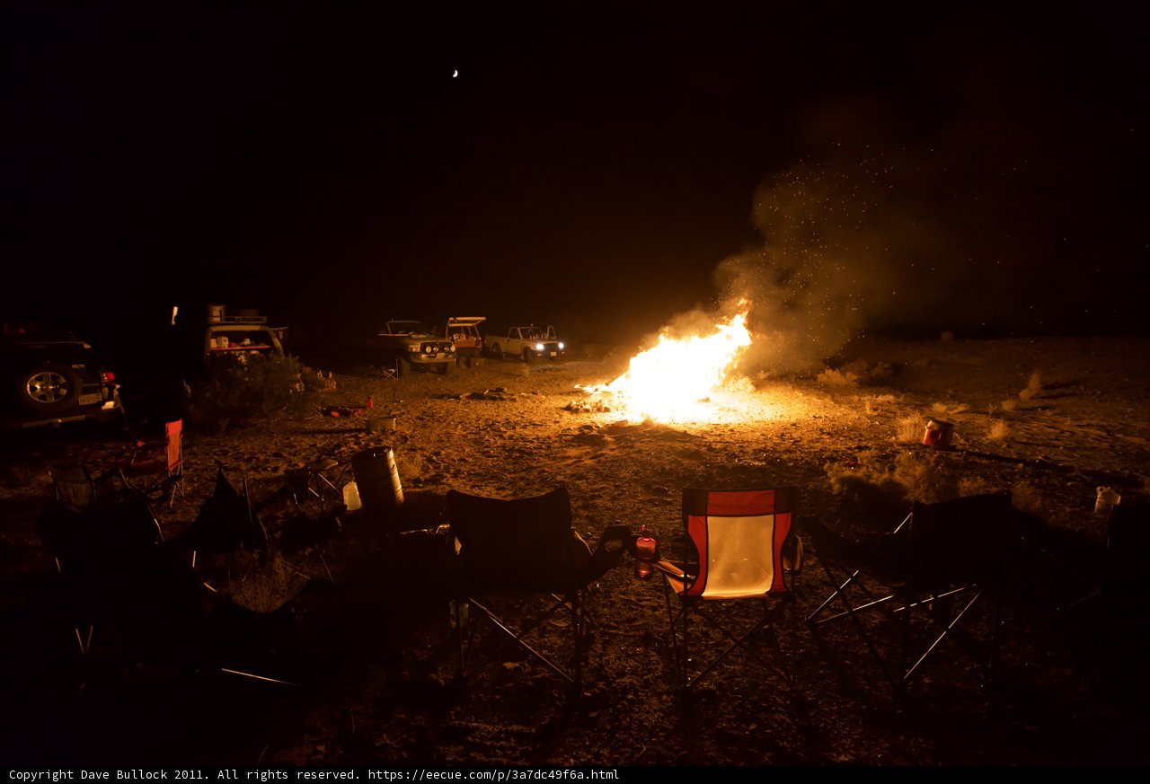 Nighttime Camping with Bonfire and Chairs