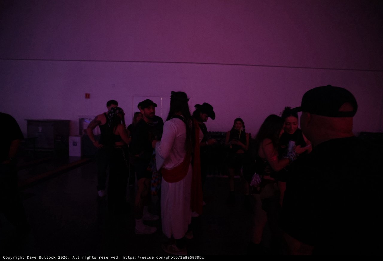 Purple-Lit Crowd Socializing at Wobbleland Festival