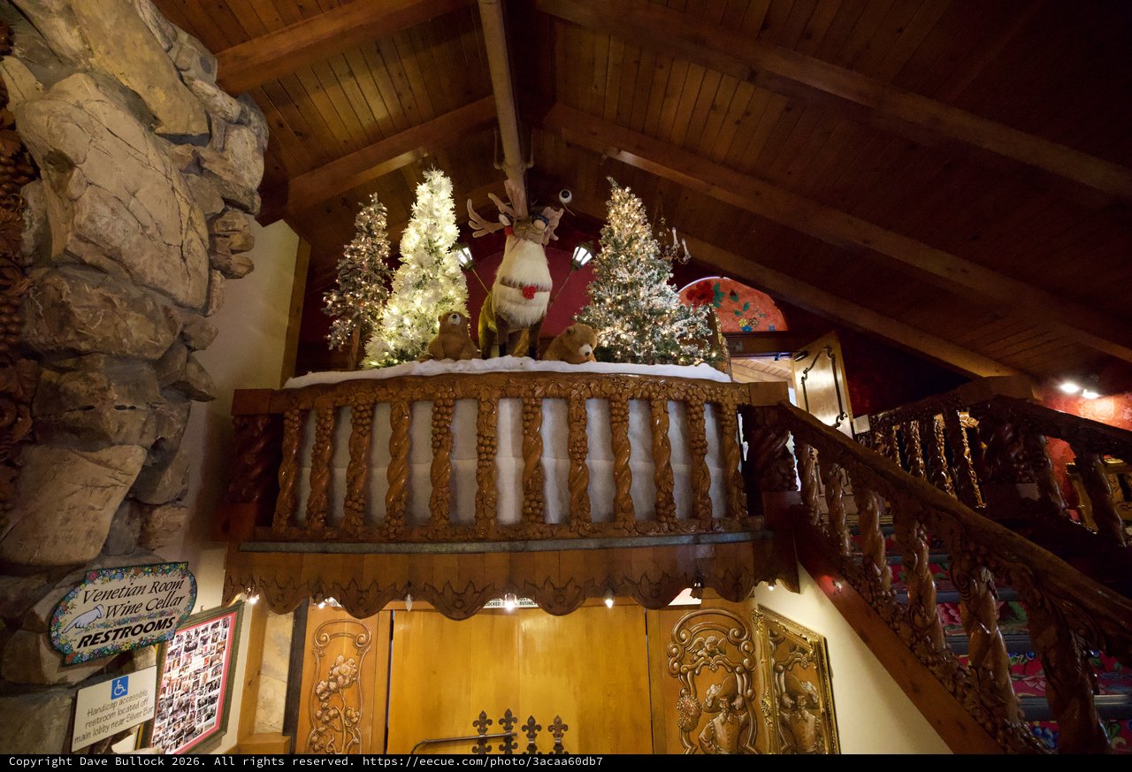 Festive Christmas Display in Rustic Mountain Lodge Interior