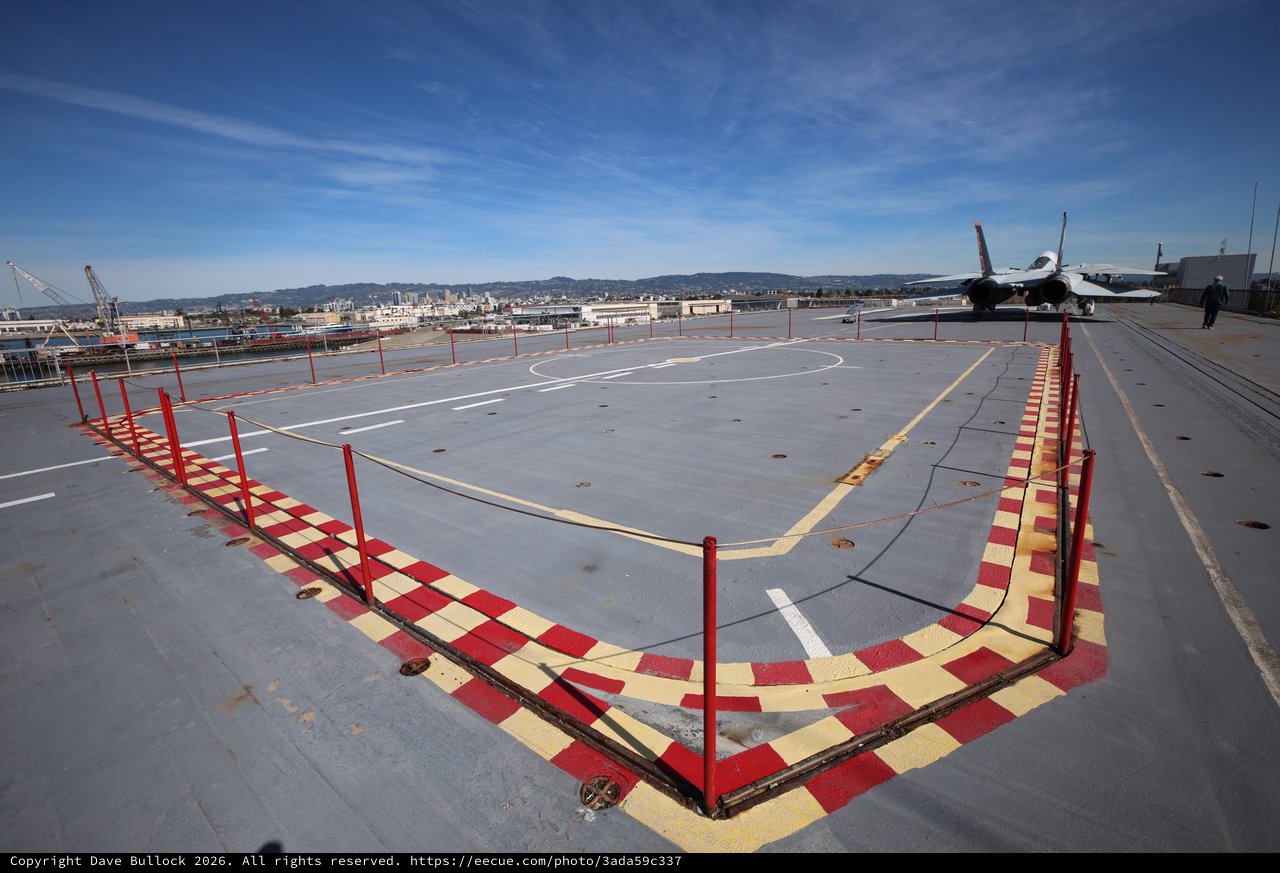 Red and Yellow Helicopter Landing Pad on USS Hornet