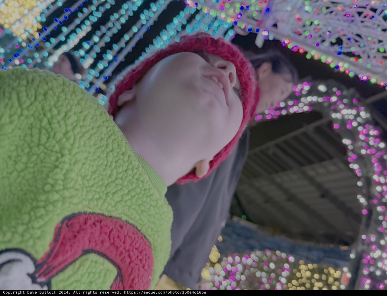 Baby's First Carnival Experience Under Colorful Lights