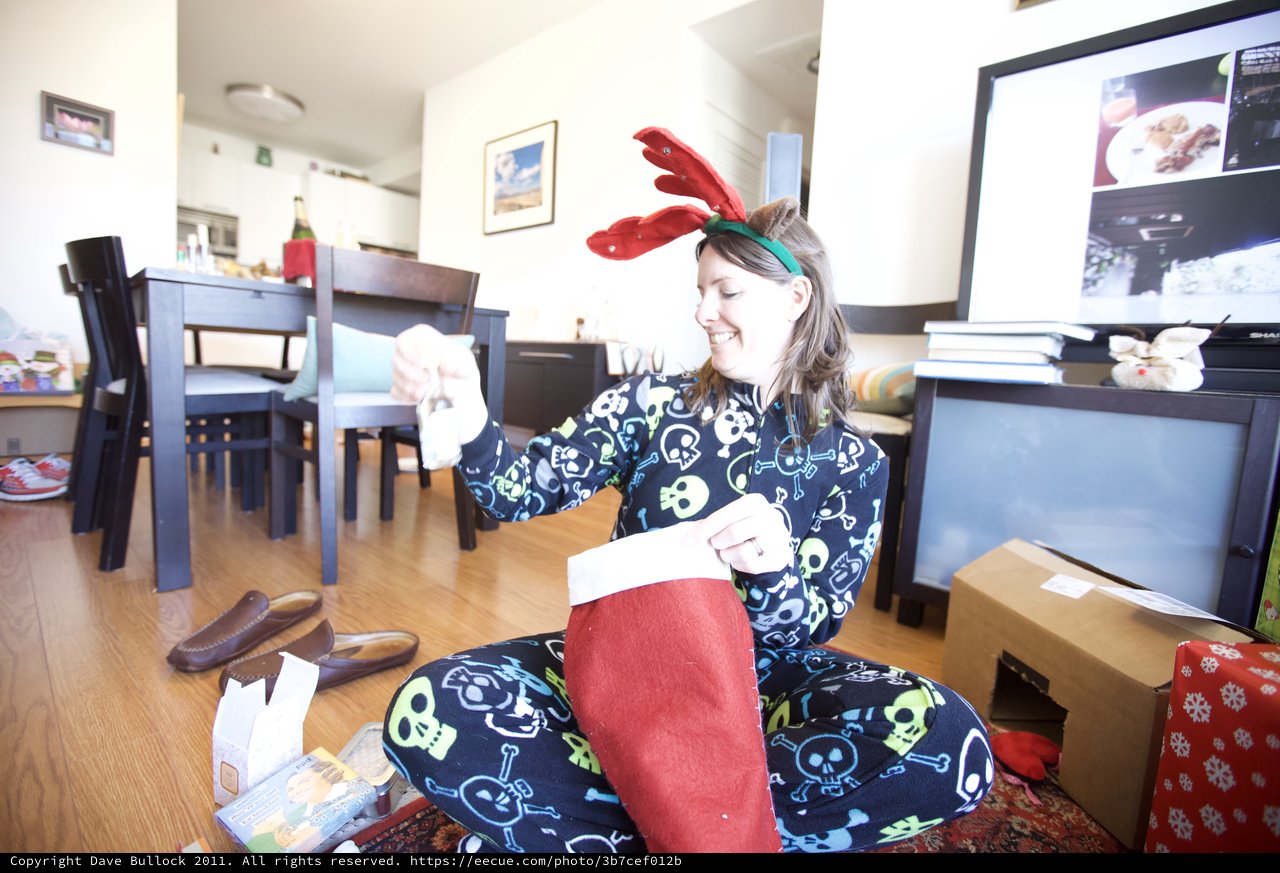Christmas Morning Stocking Fun in Skull Pajamas