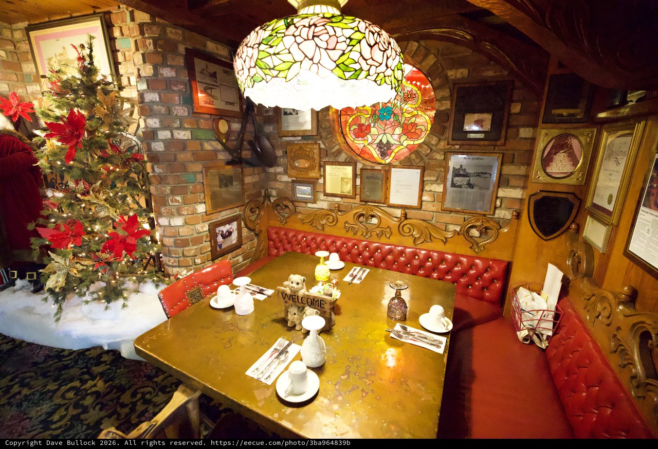 Cozy Christmas Dining Nook with Vintage Stained Glass Lamp