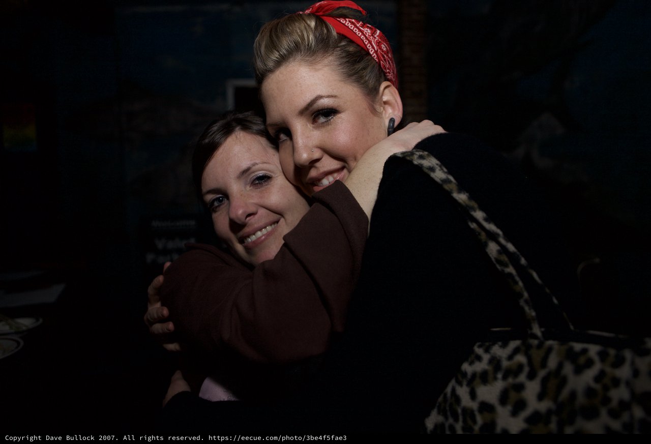 Two Friends Share a Warm Embrace at Night
