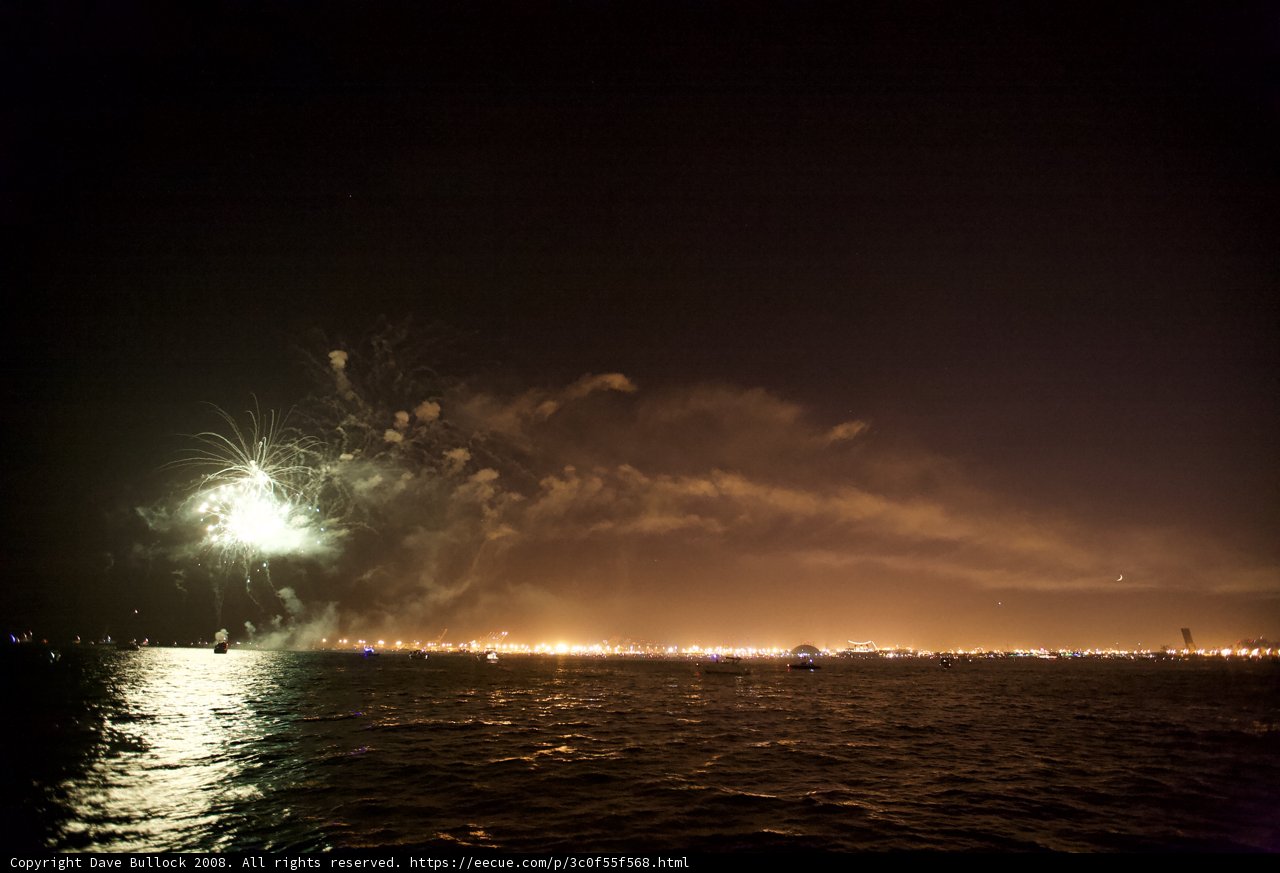 Spectacular Fireworks Display Over Bay