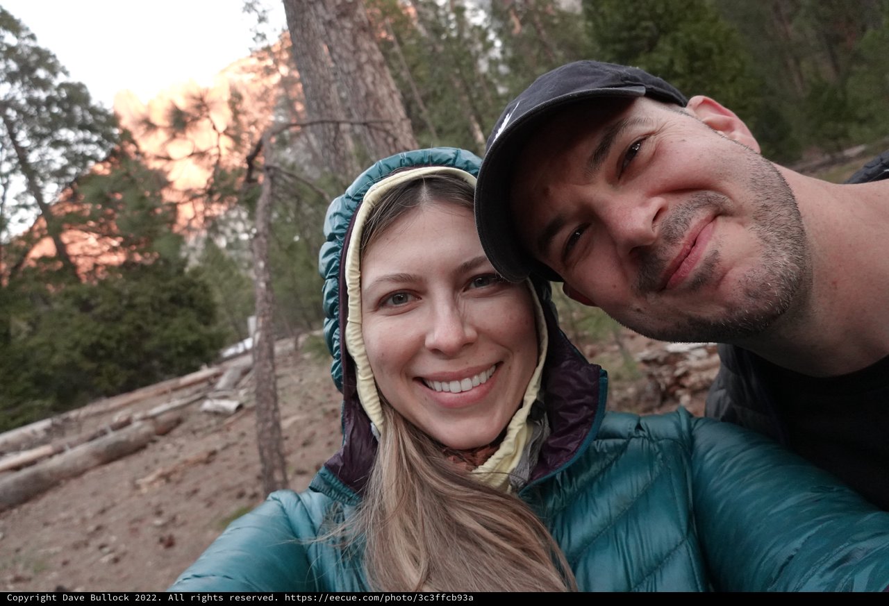 Couple's Cozy Camping Selfie at Sunset