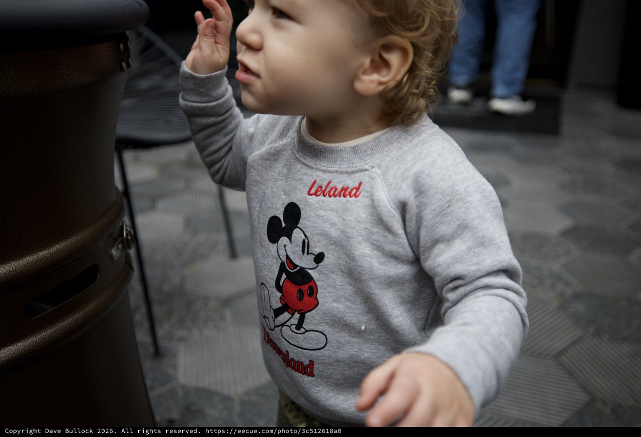 Young Child in Mickey Mouse Sweatshirt at Disneyland