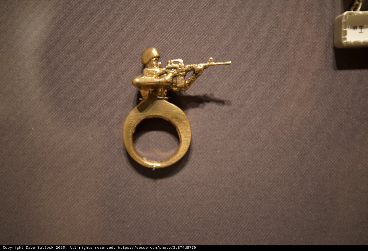 Vintage Brass Soldier Ring in Museum Display
