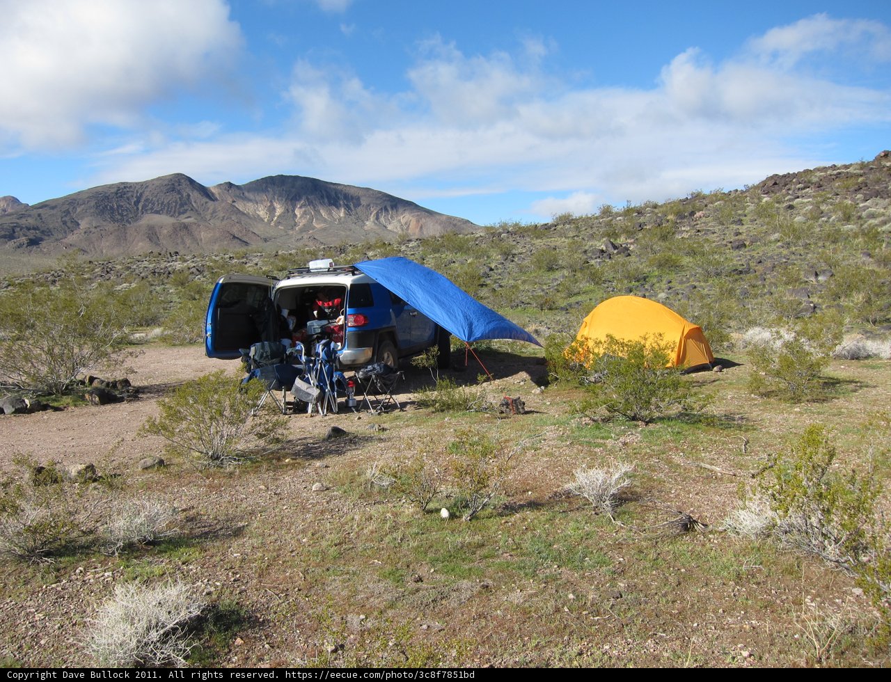 Blue Tent with Yellow Canopy in the Great Outdoors
