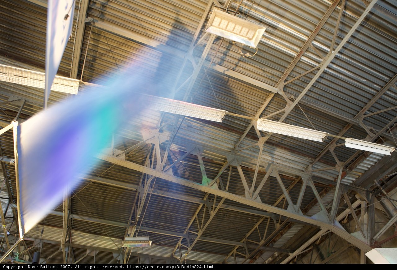 Illuminated Wood in Factory Hangar