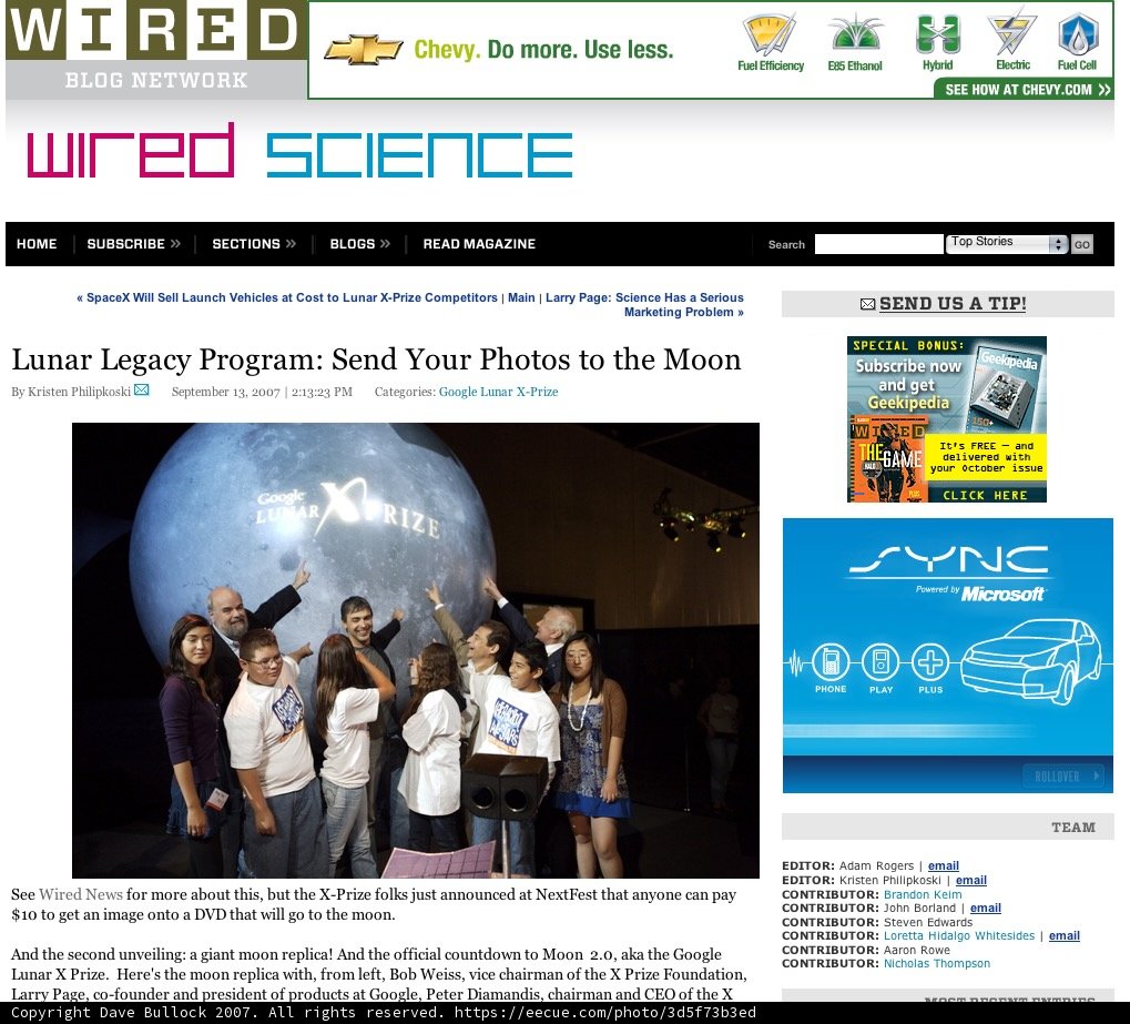 Wired Science blog page promoting outer space event
