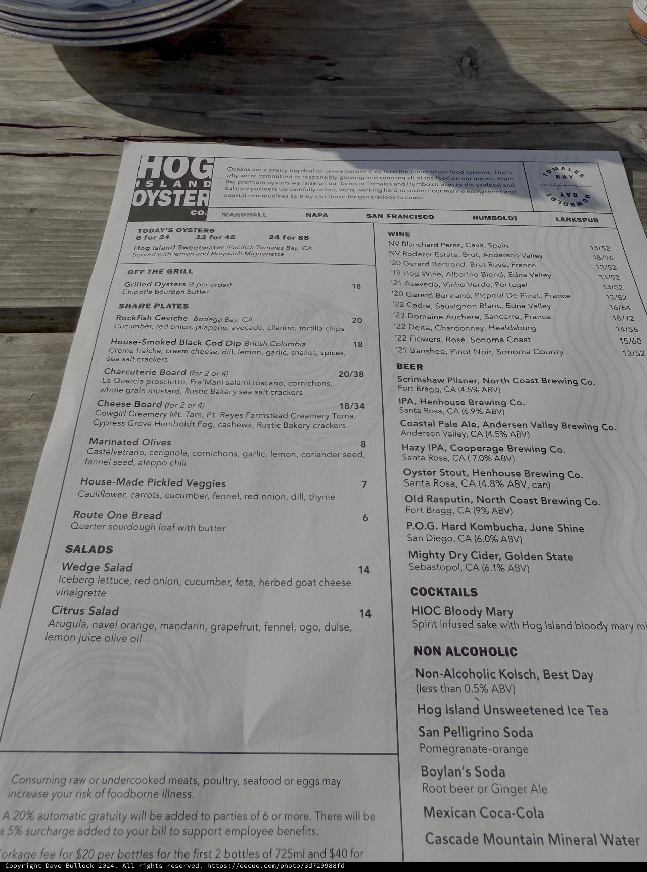 Hog Island Oyster Company Restaurant Menu