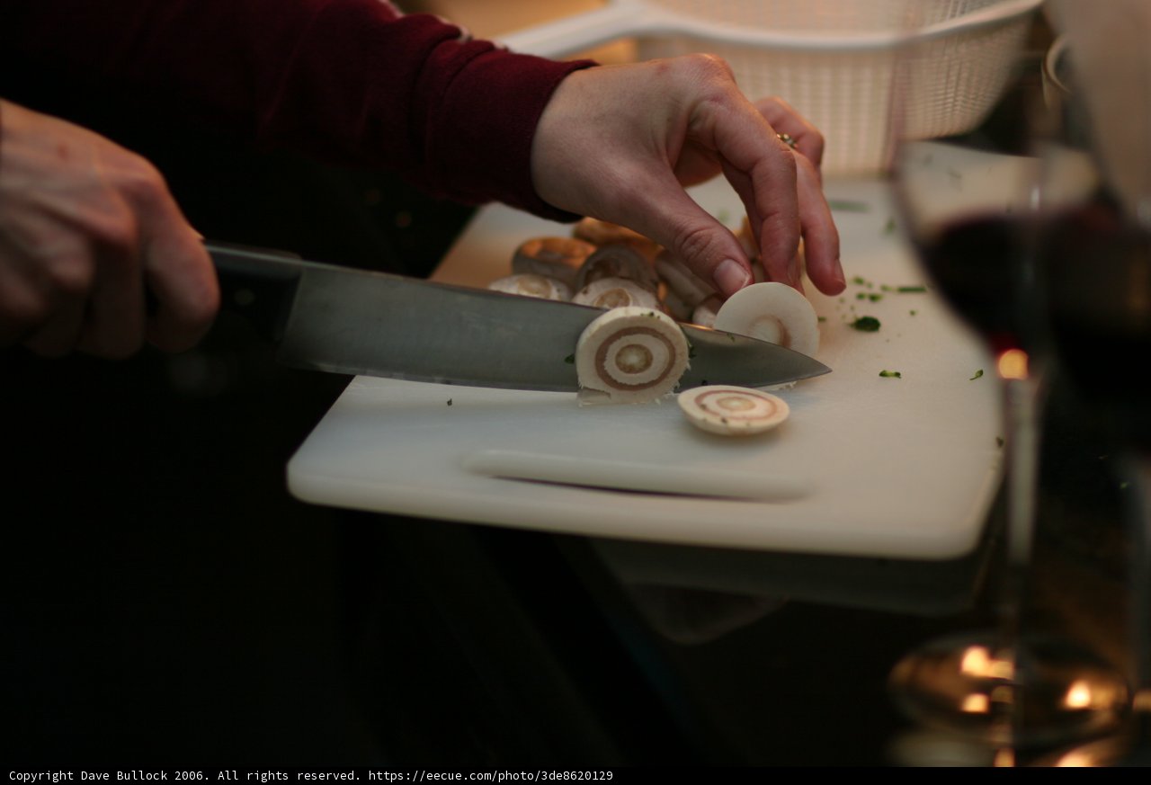 Chopping up Savory Mushrooms