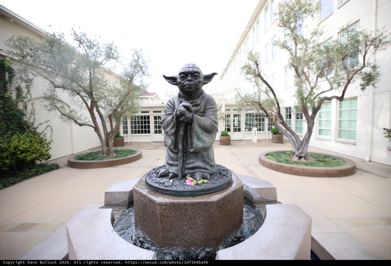 Yoda Fountain Statue at Lucasfilm's Skywalker Ranch Courtyard