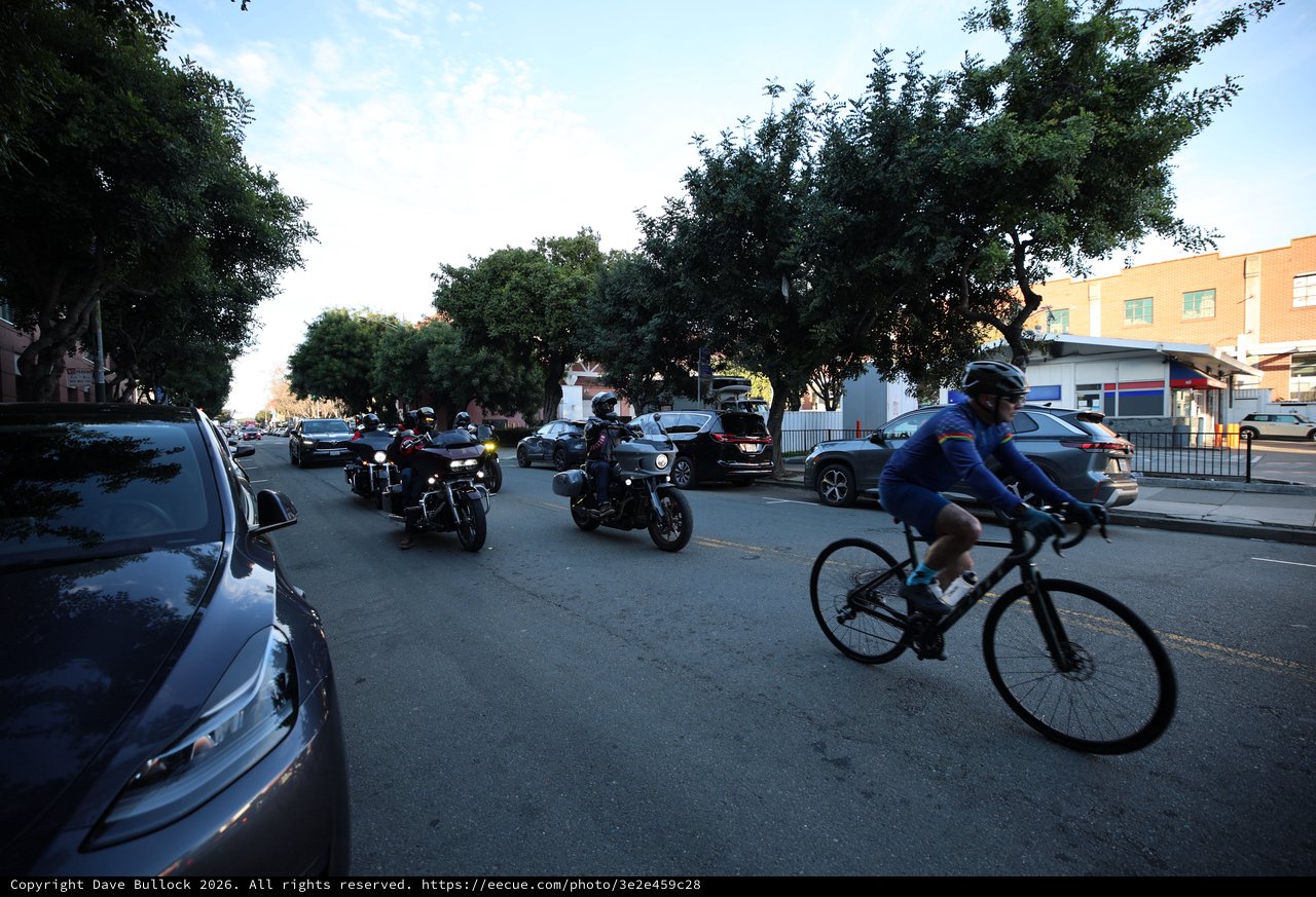 Urban Evening Commute: Cyclists and Motorcyclists Share the Road