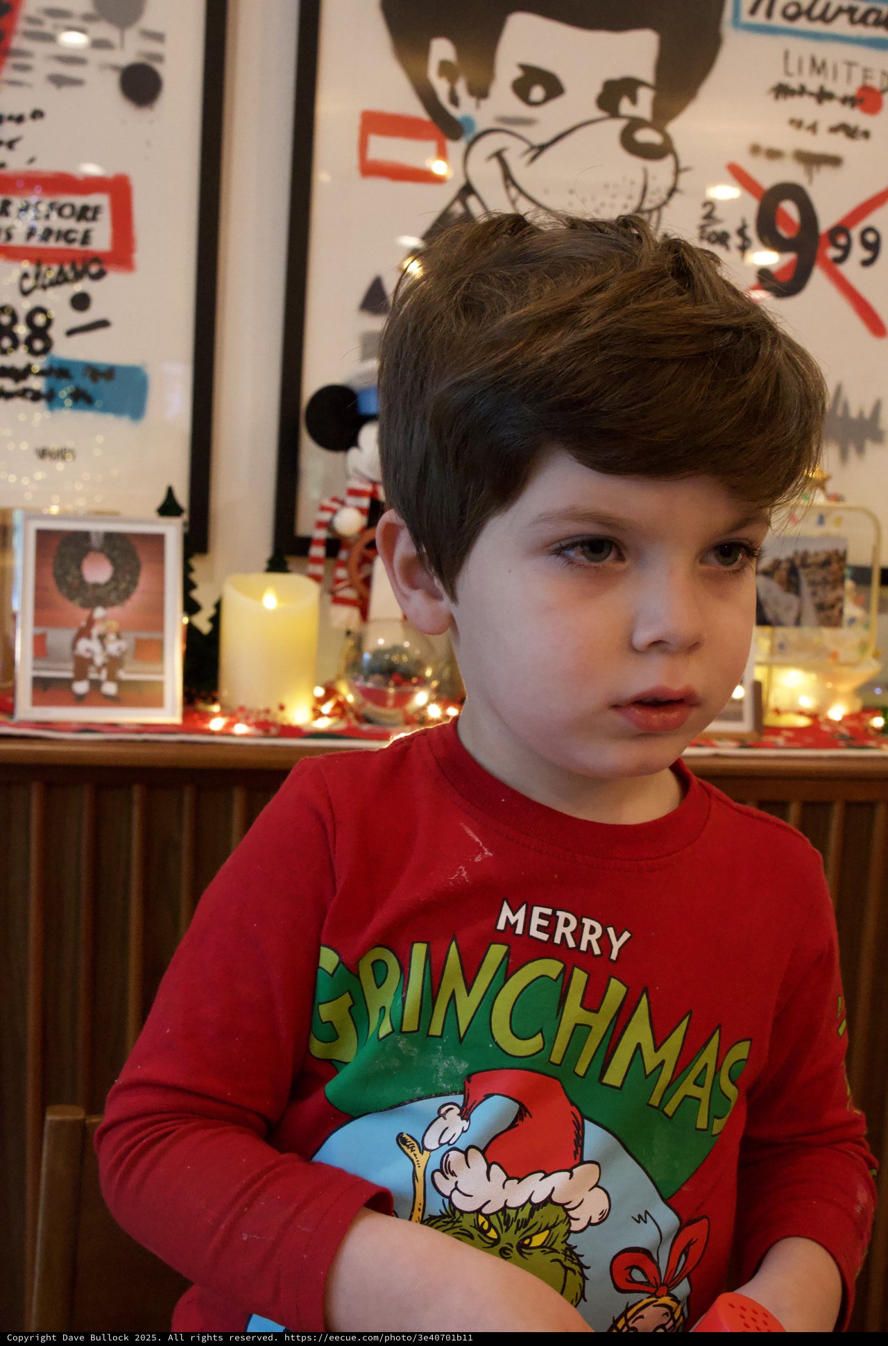 Young Boy in Grinch Christmas Pajamas at Home