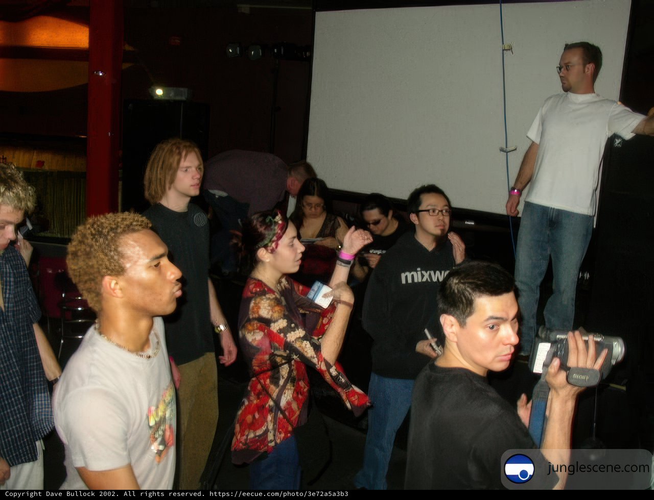 Group gathering around a screen