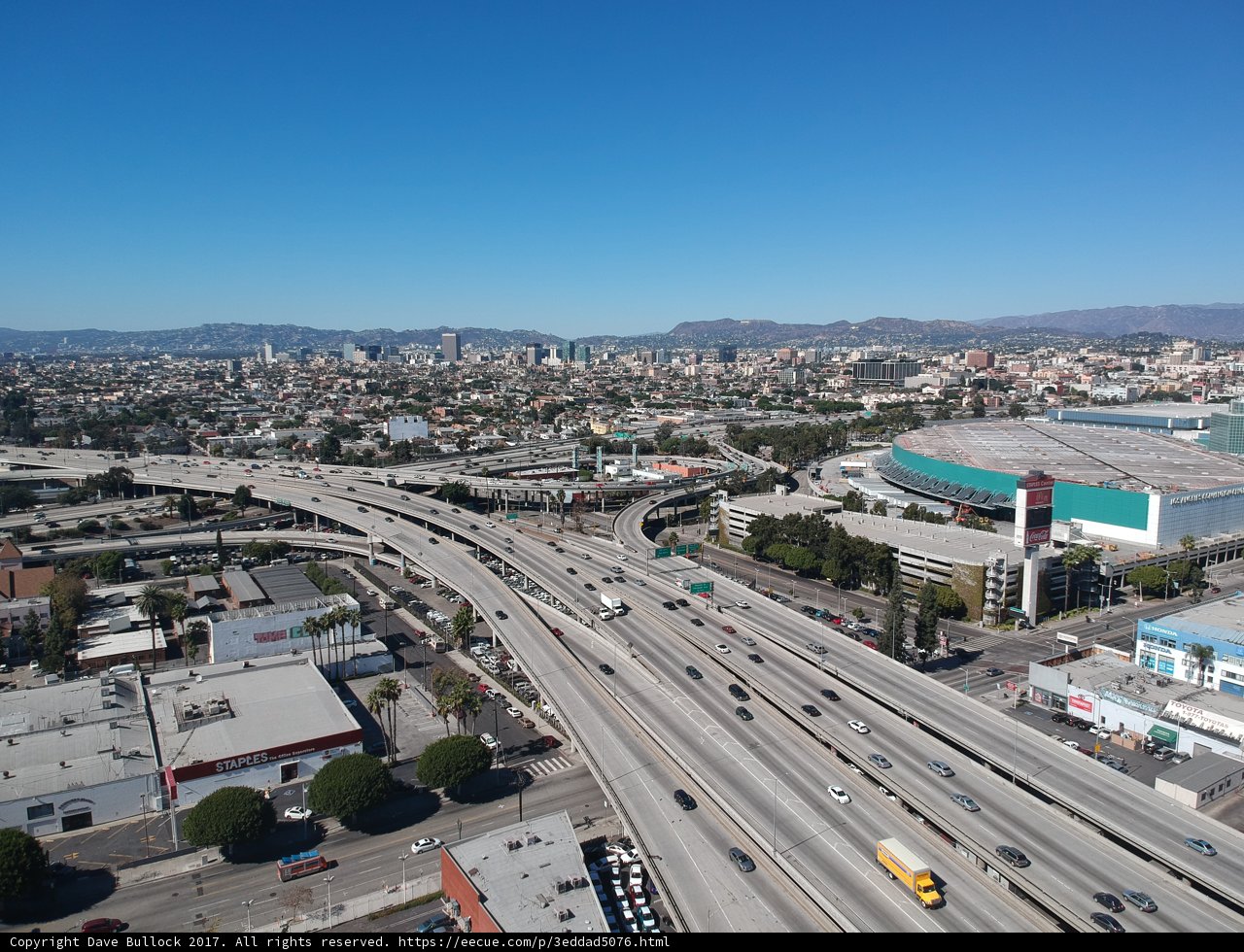 Urban Freeway and Cityscape from Above