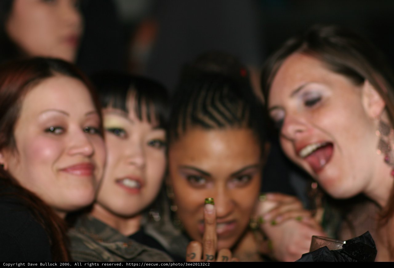 Four Friends Posing at Late Night Party Event