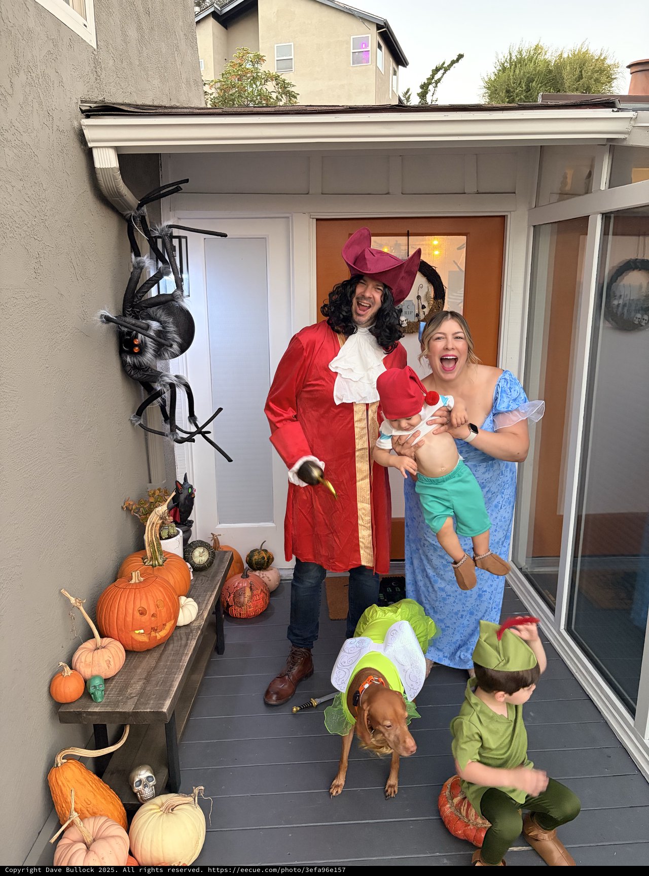 Peter Pan Family Halloween Costume on Decorated Porch