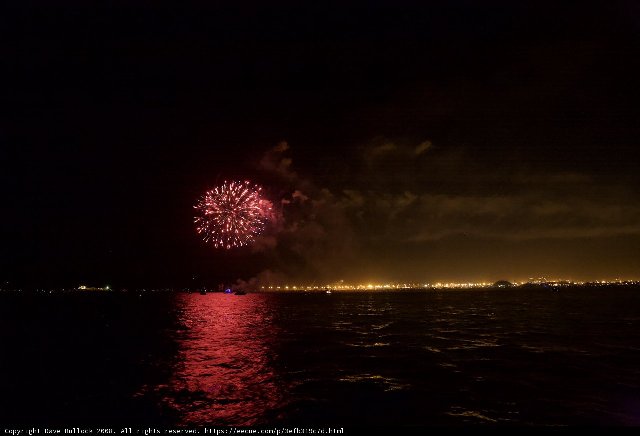 Spectacular Fireworks Display Reflecting on Water