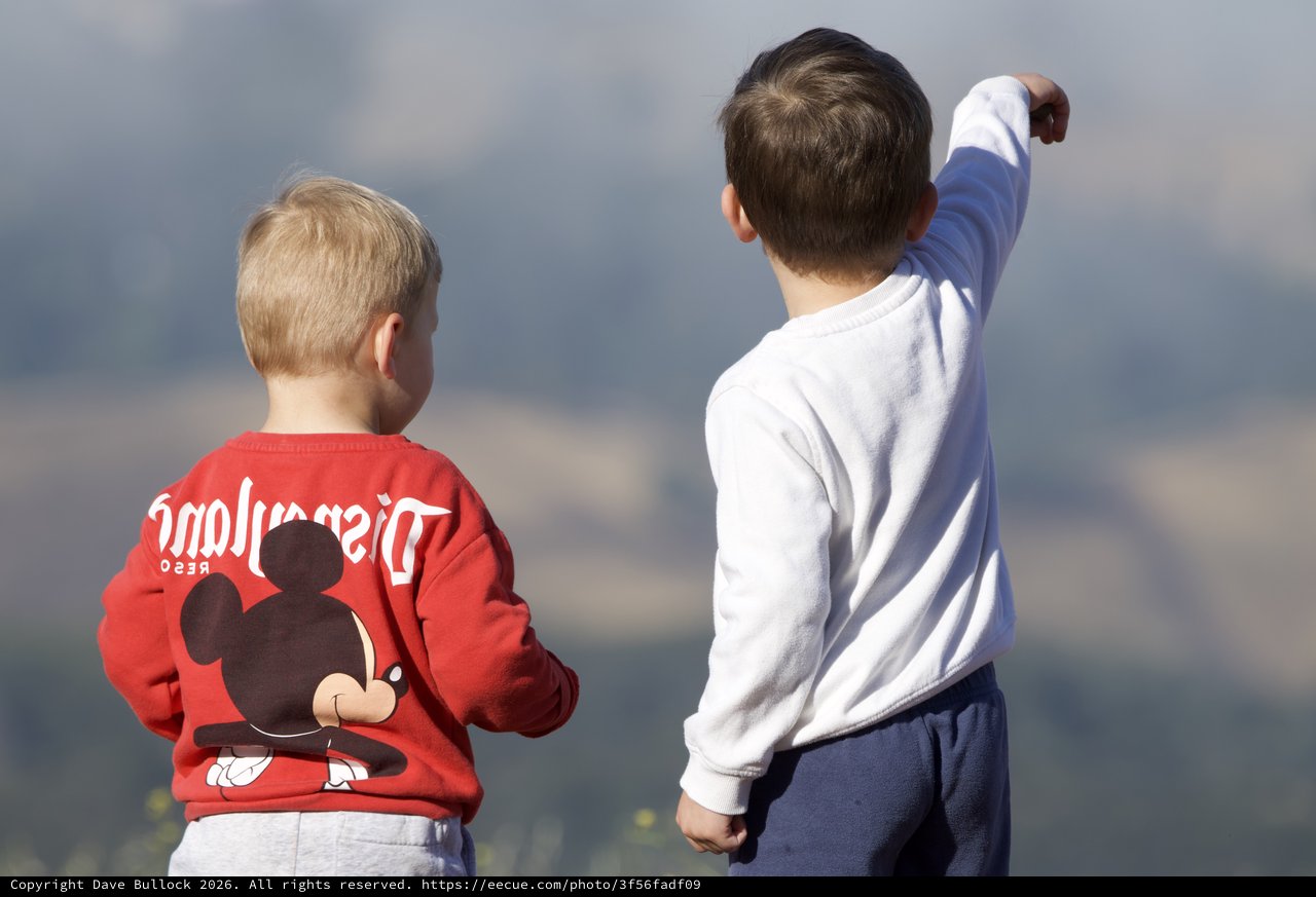 Two Young Boys Gazing Across Mount Diablo's Misty Valleys