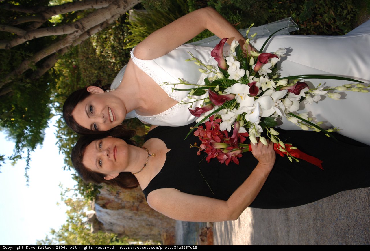 Bride and Bridesmaid Pose at Outdoor Wedding Venue
