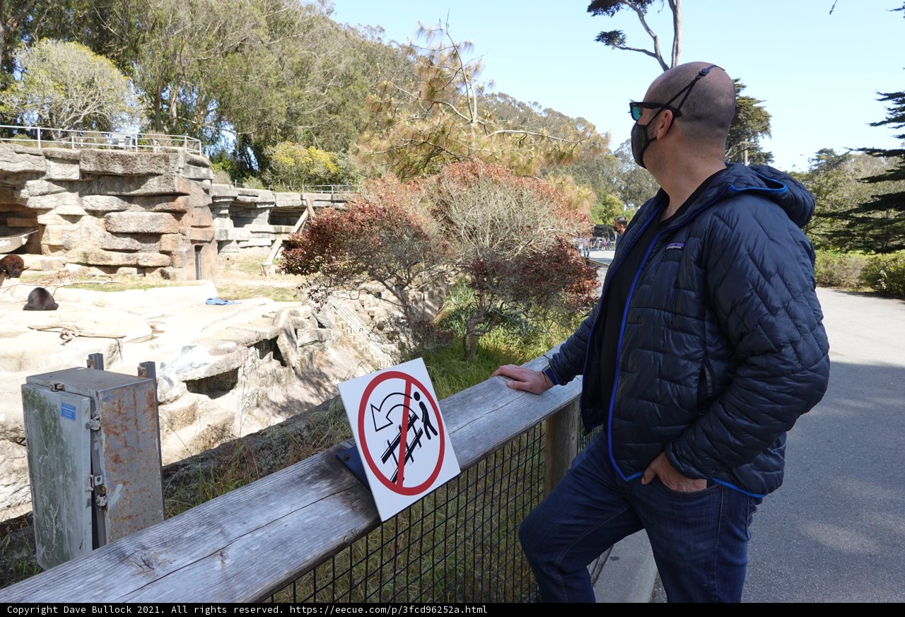 Man and Sign on a Fence in San Francisco