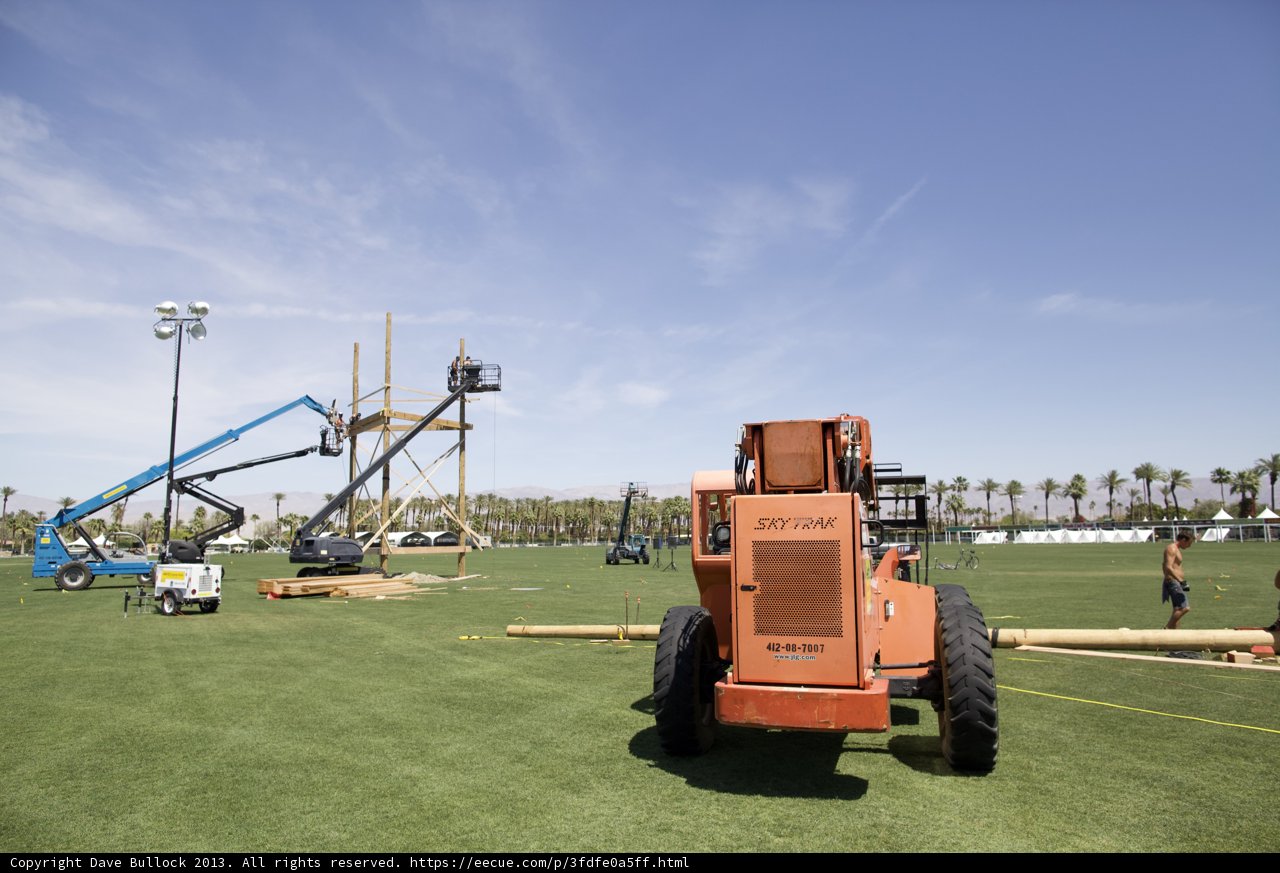 Tractor and Crane on Green Fields
