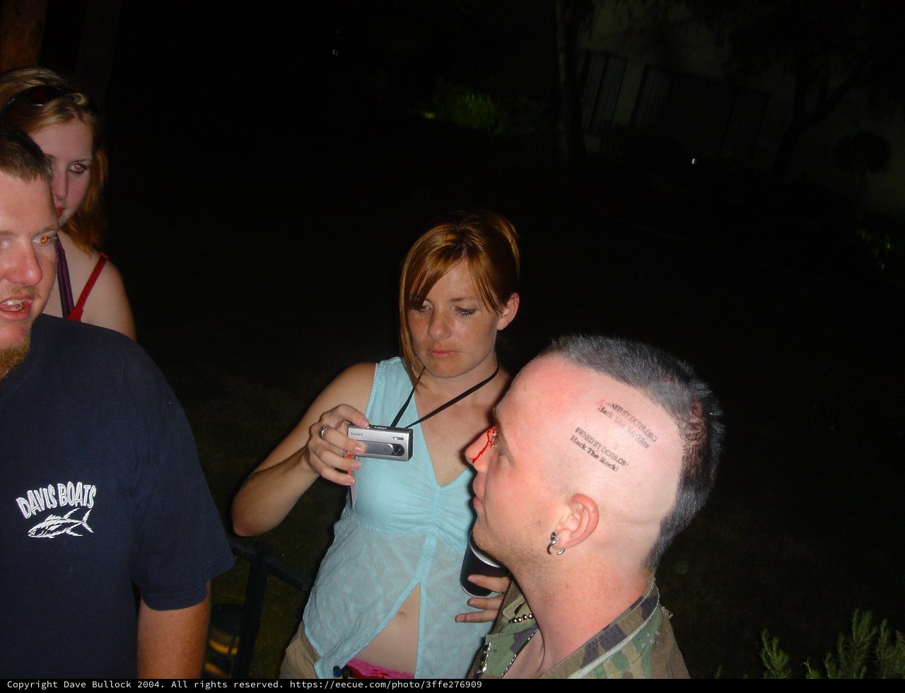 Late Night Outdoor Gathering with Head Tattoos 2004