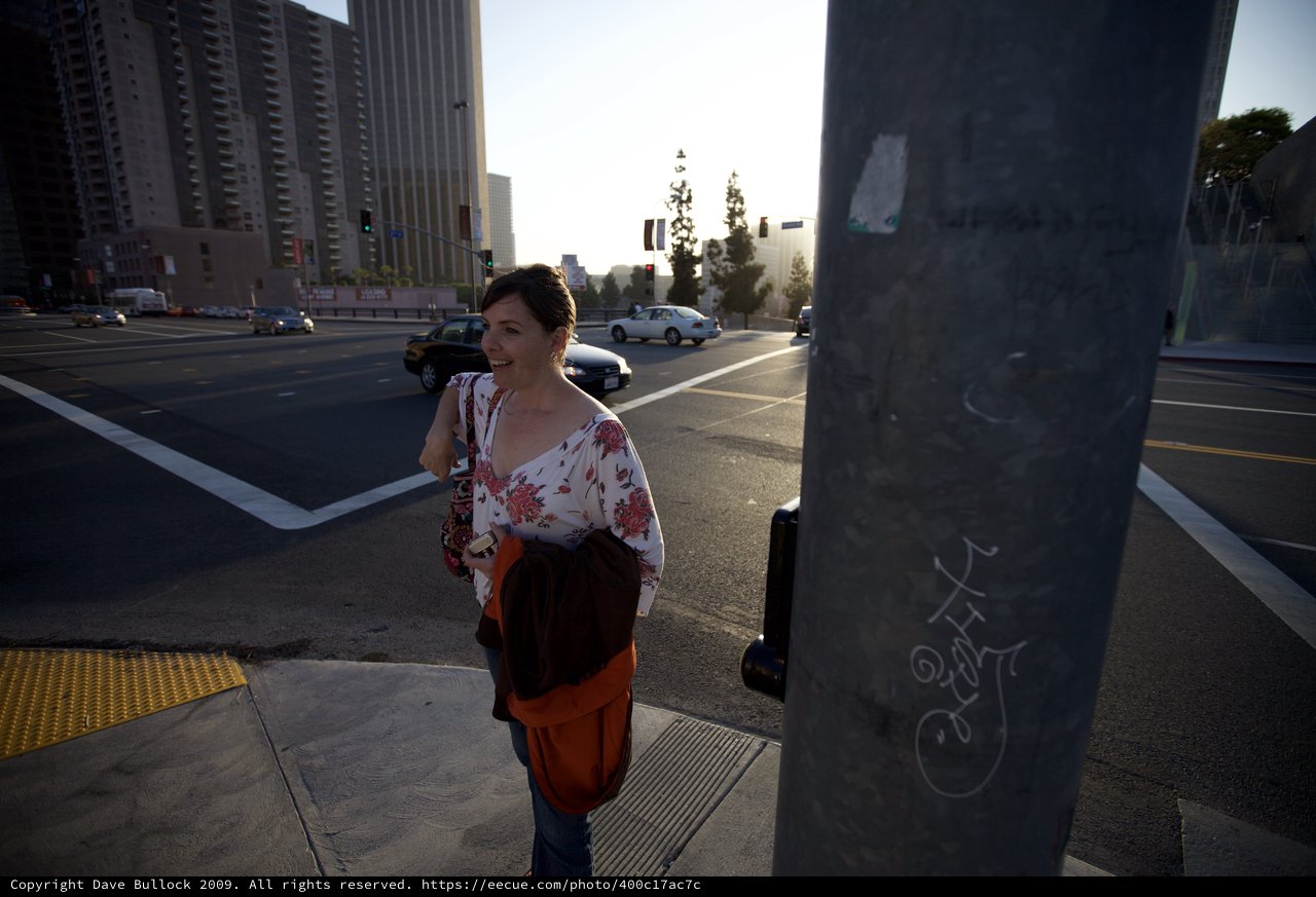 Woman Smiling at Urban Los Angeles Street Corner