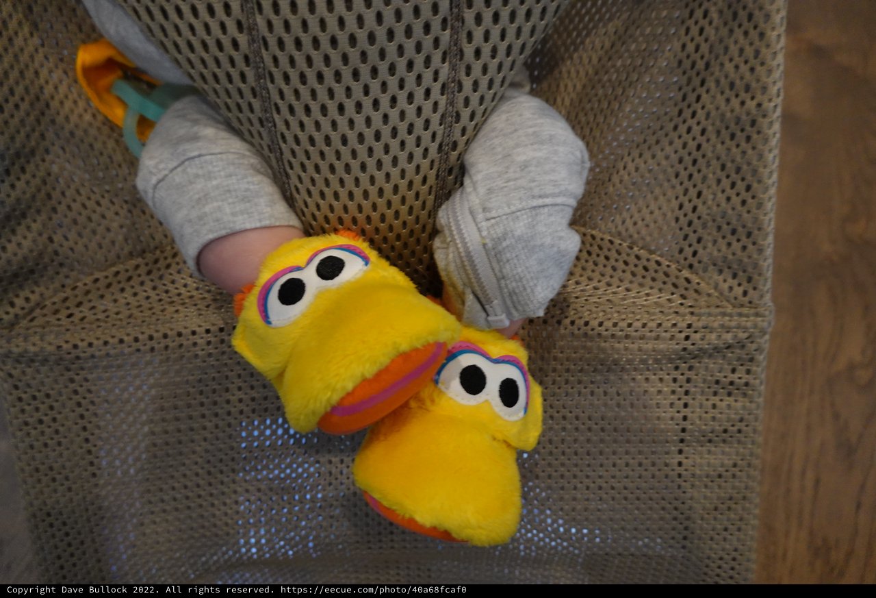 Child's Feet in Bright Yellow Character Slippers
