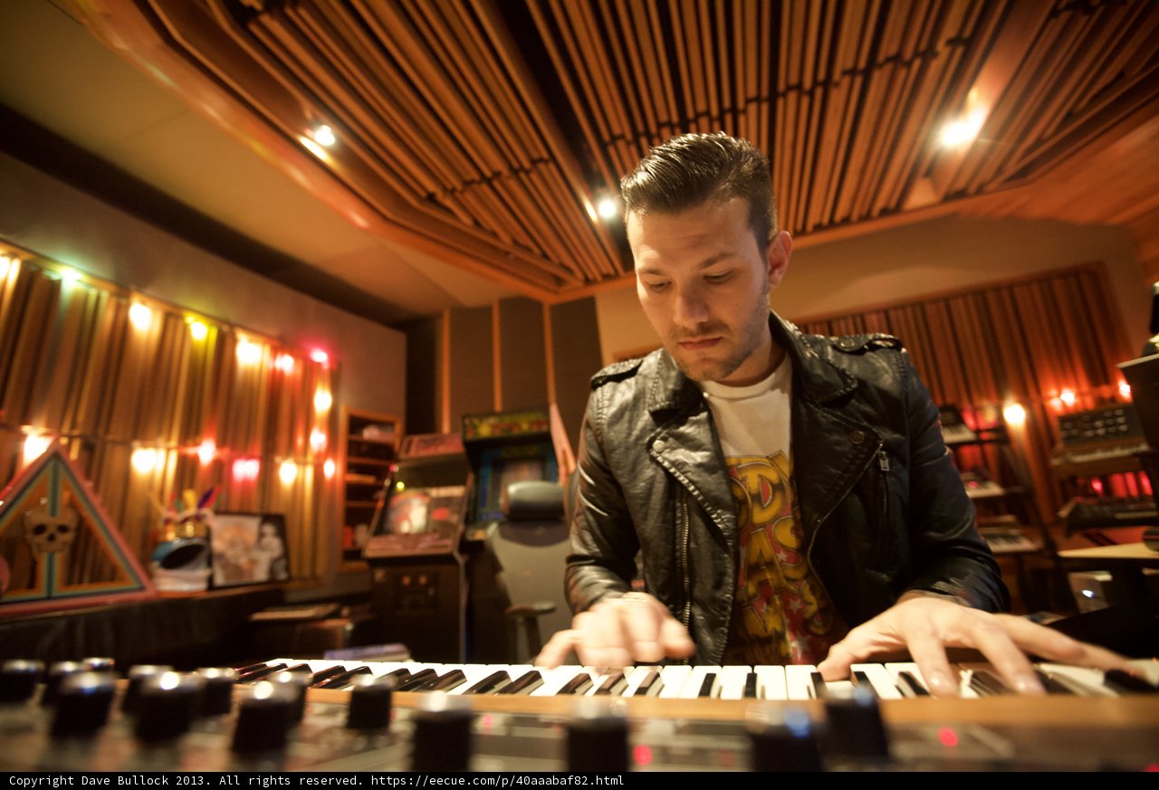 Leather-Clad Musician on Keys