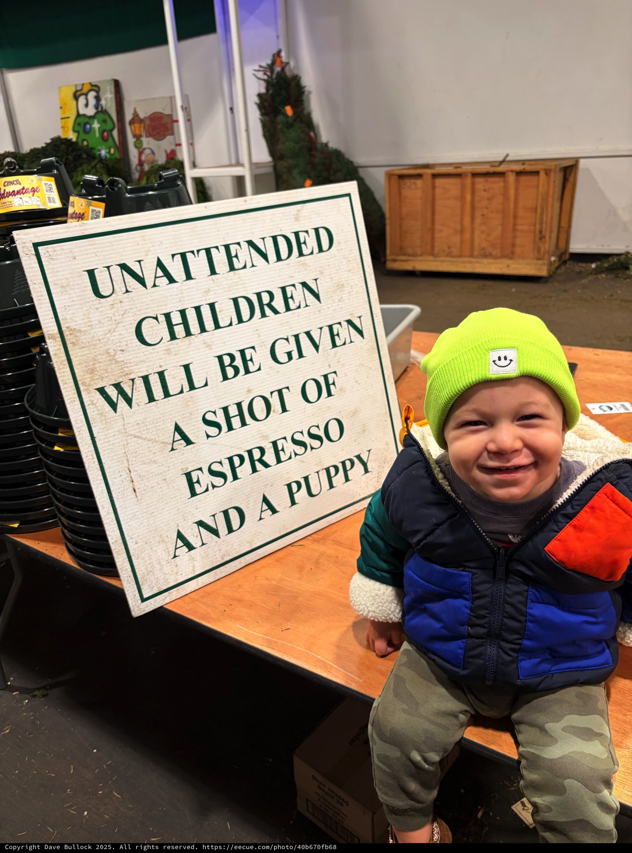 Adorable Toddler at Christmas Market Espresso Stand