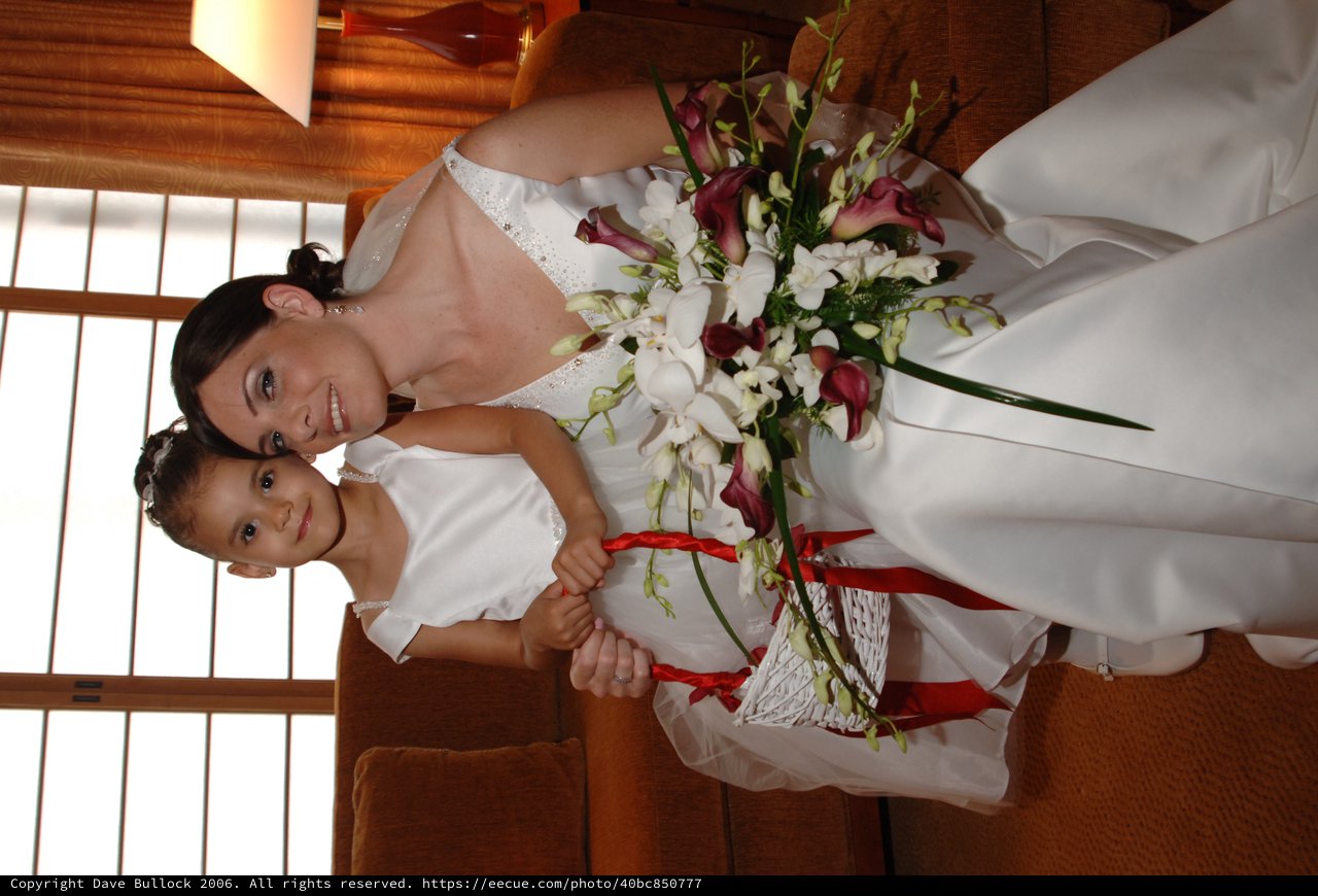 Bride and Flower Girl Share Tender Wedding Moment