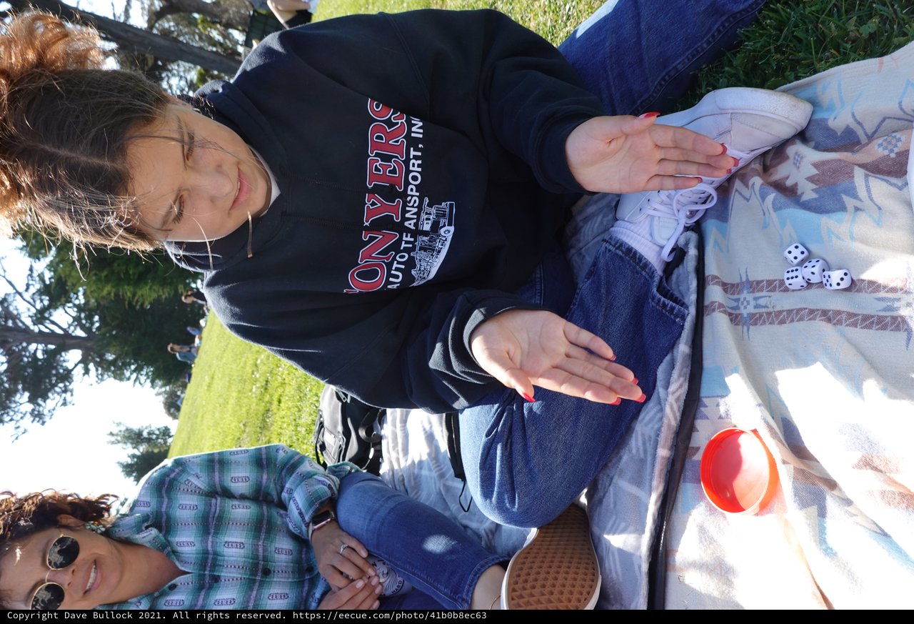 Mother and Daughter Playing Board Game Outdoors