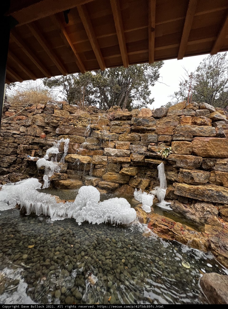 The Frozen Waterfall in the Stone Wall of Santa Fe