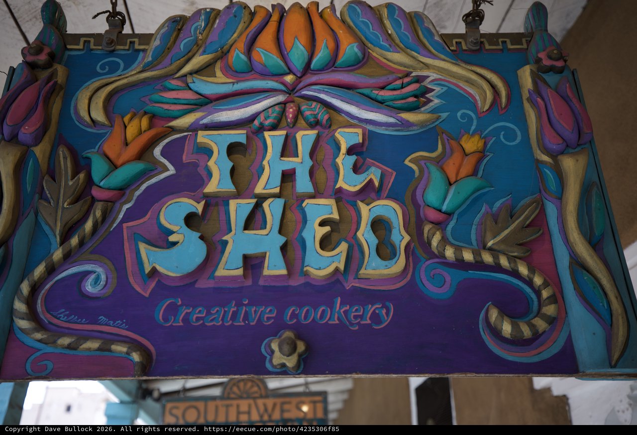 The Shed Creative Cookery Ornate Sign in Santa Fe