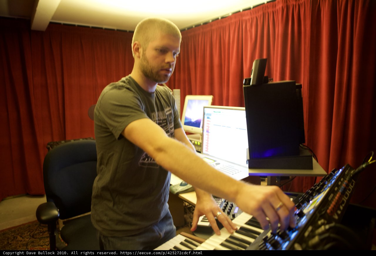 Morgan Page Plays Electronic Keyboard in Recording Studio