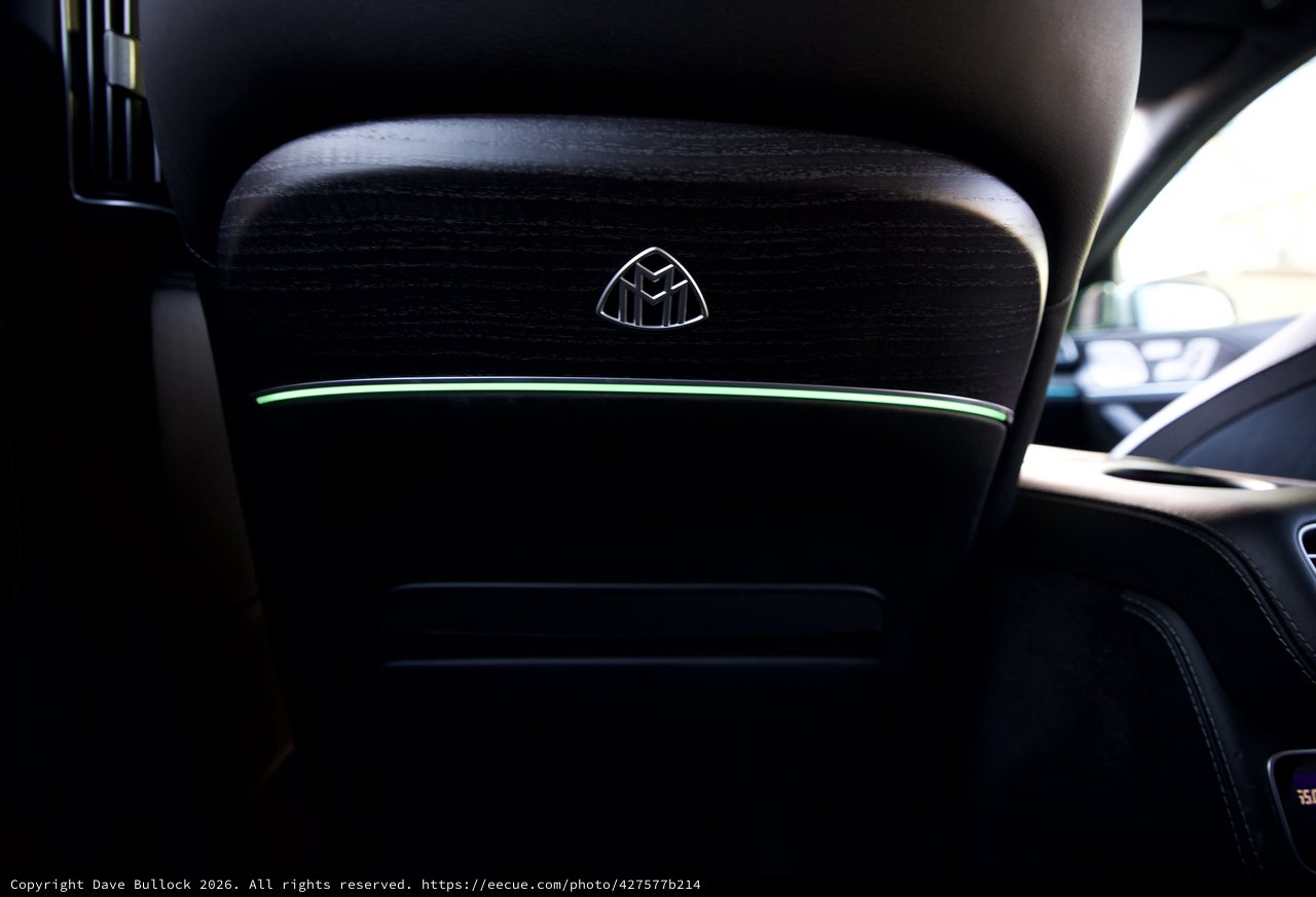 Luxury Car Interior Detail with Maybach Emblem