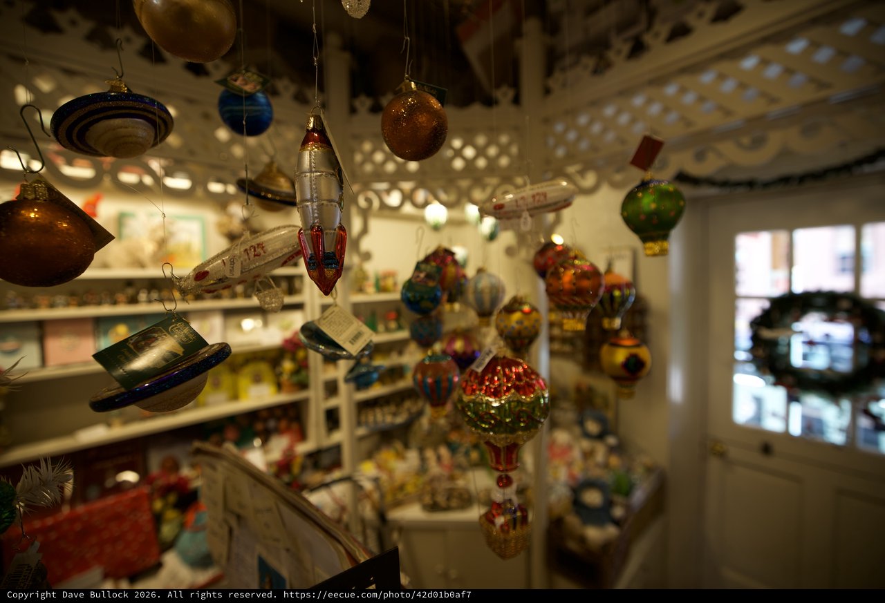 Vintage Christmas Ornaments Display in Gift Shop