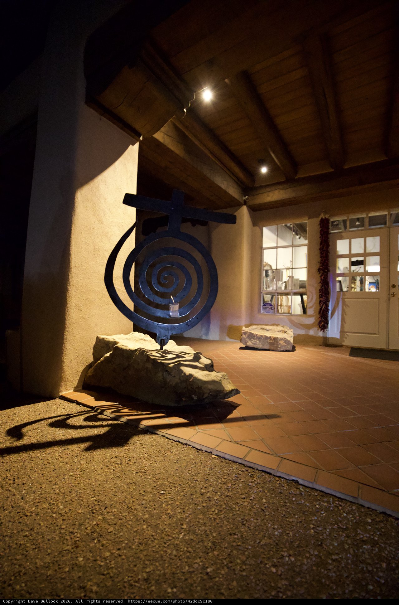 Blue Spiral Sculpture at Night in Southwest Courtyard