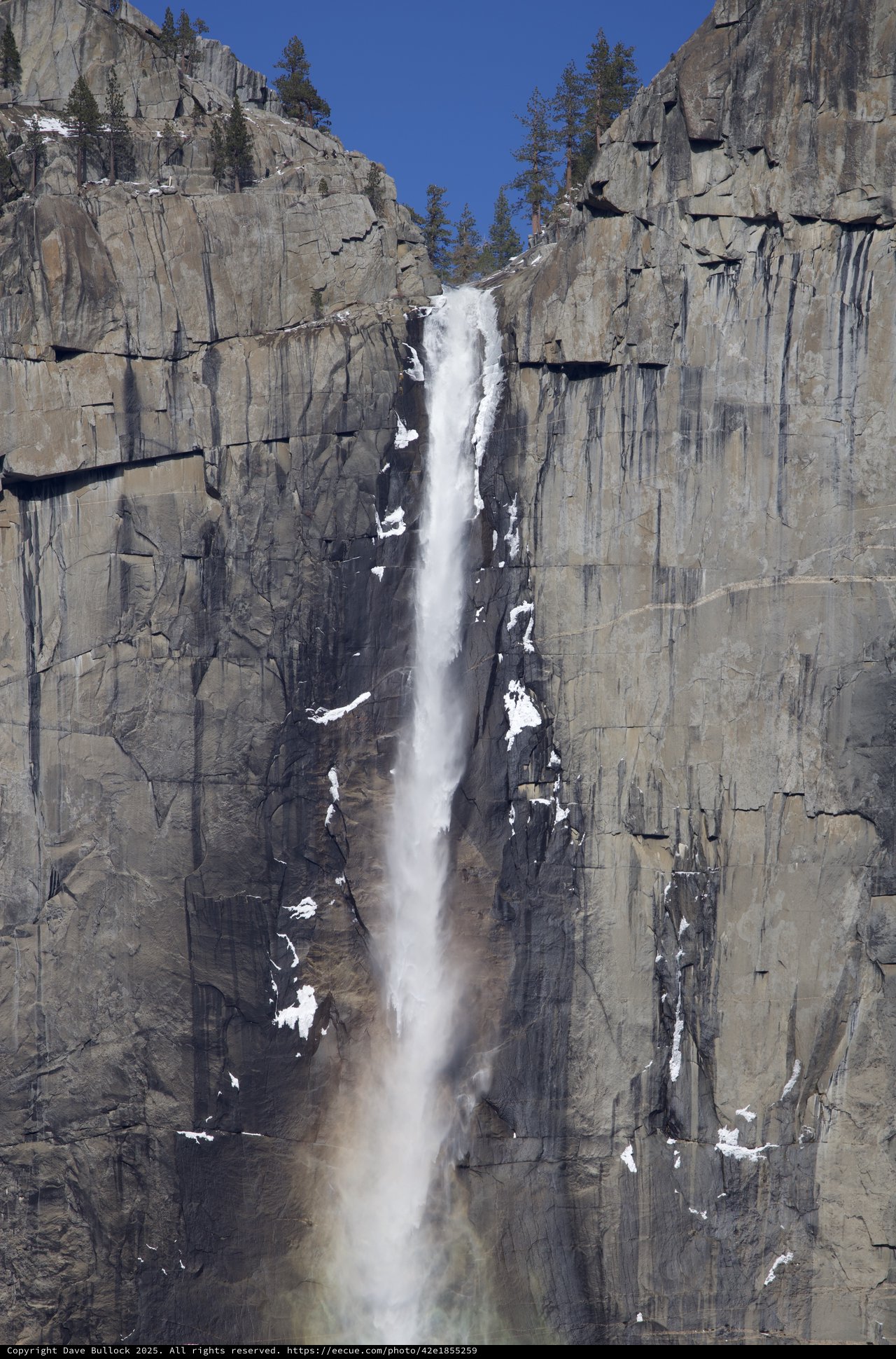 Upper Yosemite Fall Cascading Between Granite Cliffs
