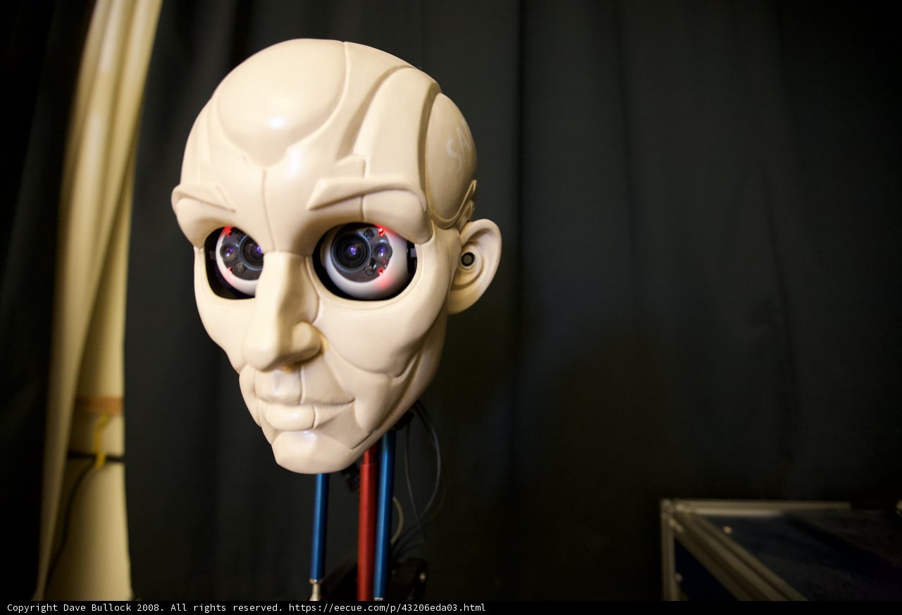 Robot Head Figurine with Alien-Like Features