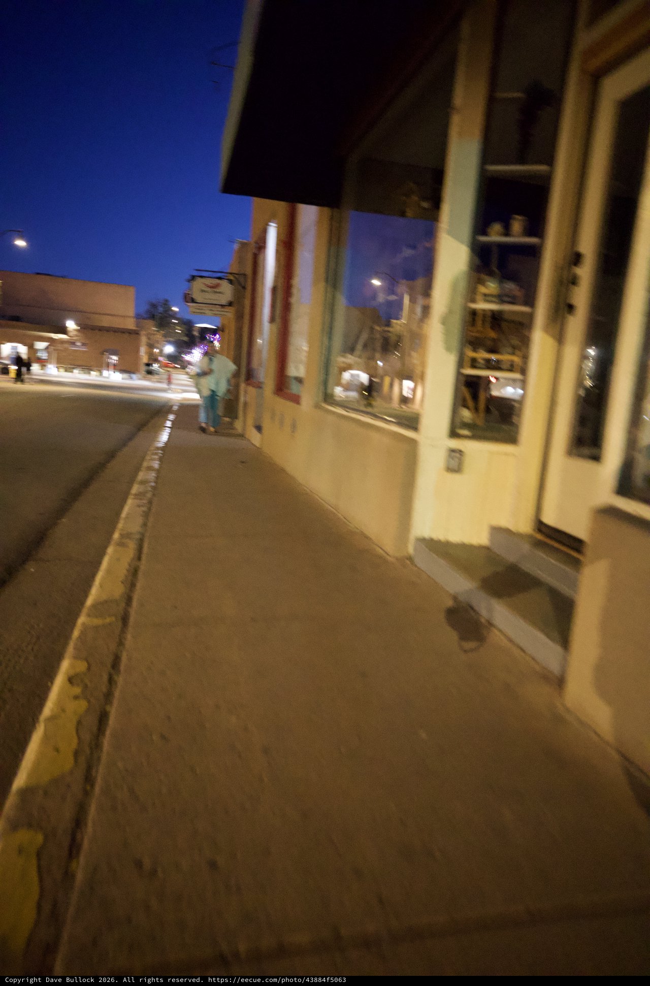 Evening Stroll Along Santa Fe Sidewalk at Dusk