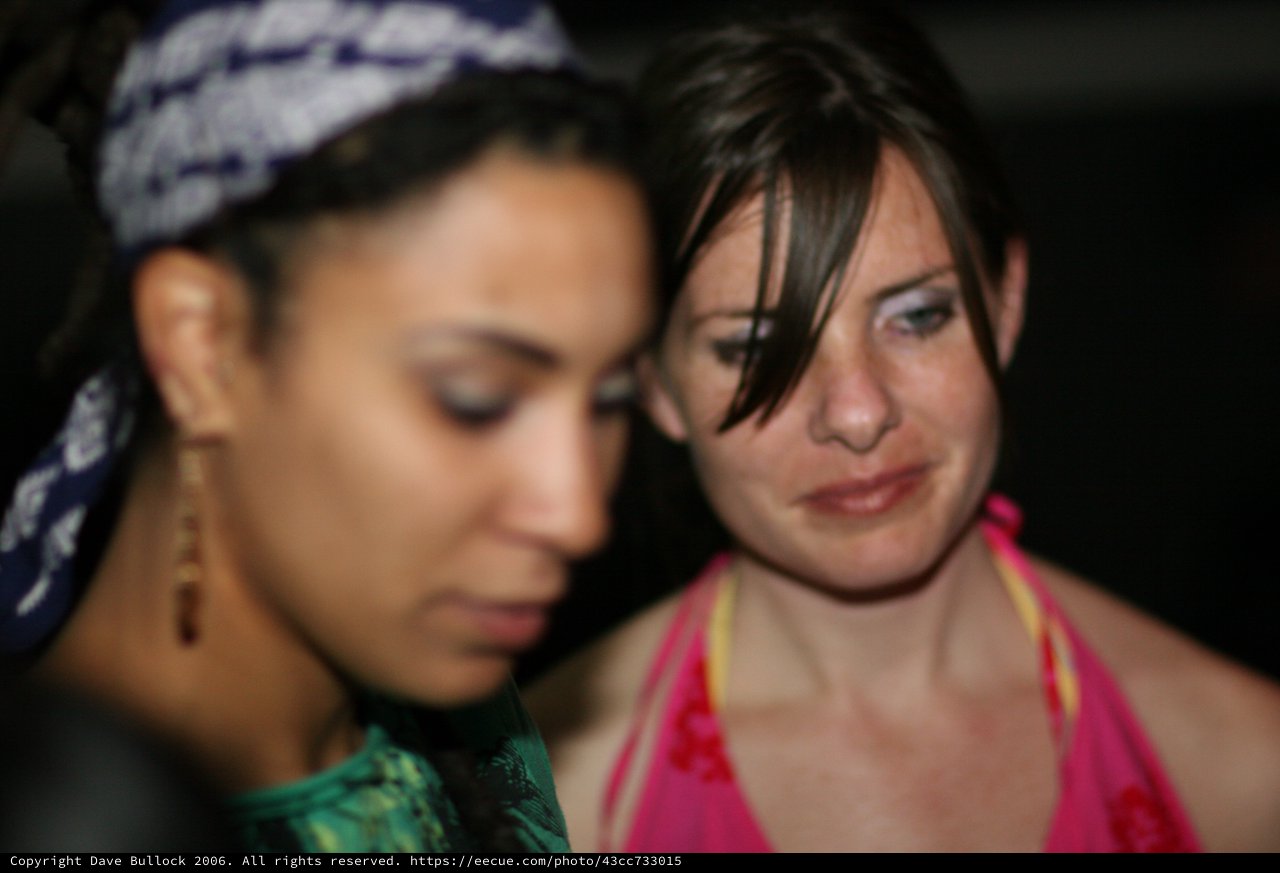 Two Women Share a Close Moment at Night Event