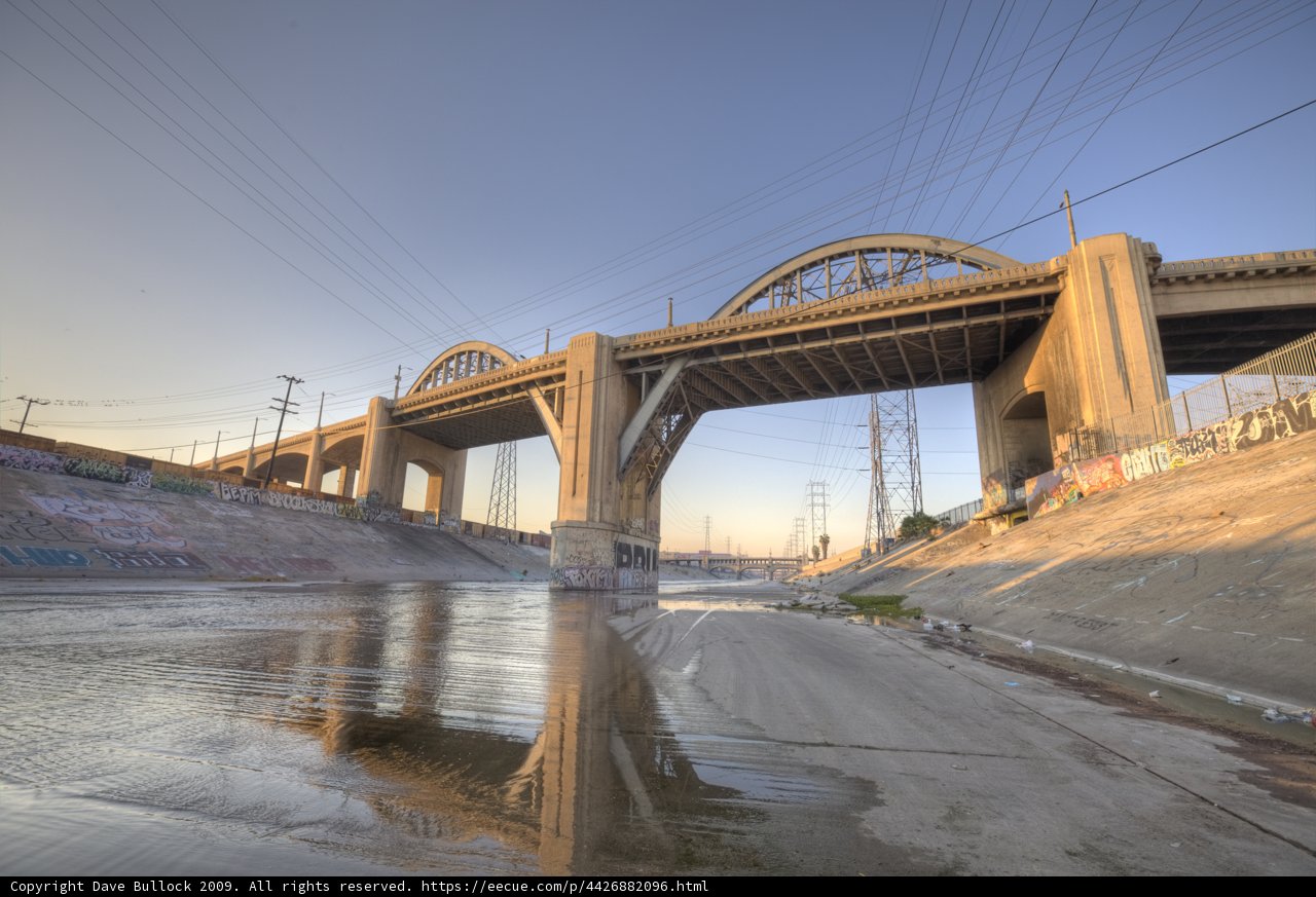 Arch Bridge over the Flowing LA River