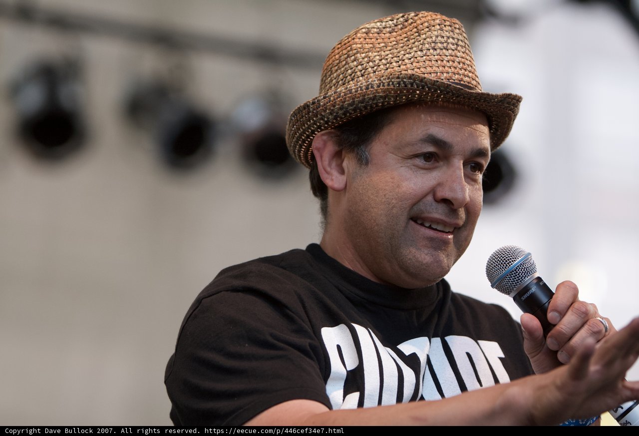 The Man with the Mic and Sun Hat